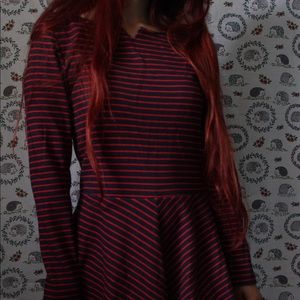GAP red and navy striped long sleeve dress